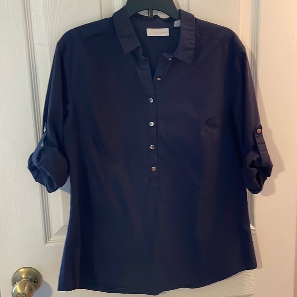 New York and company Stretch dark blue top long sleeve size small